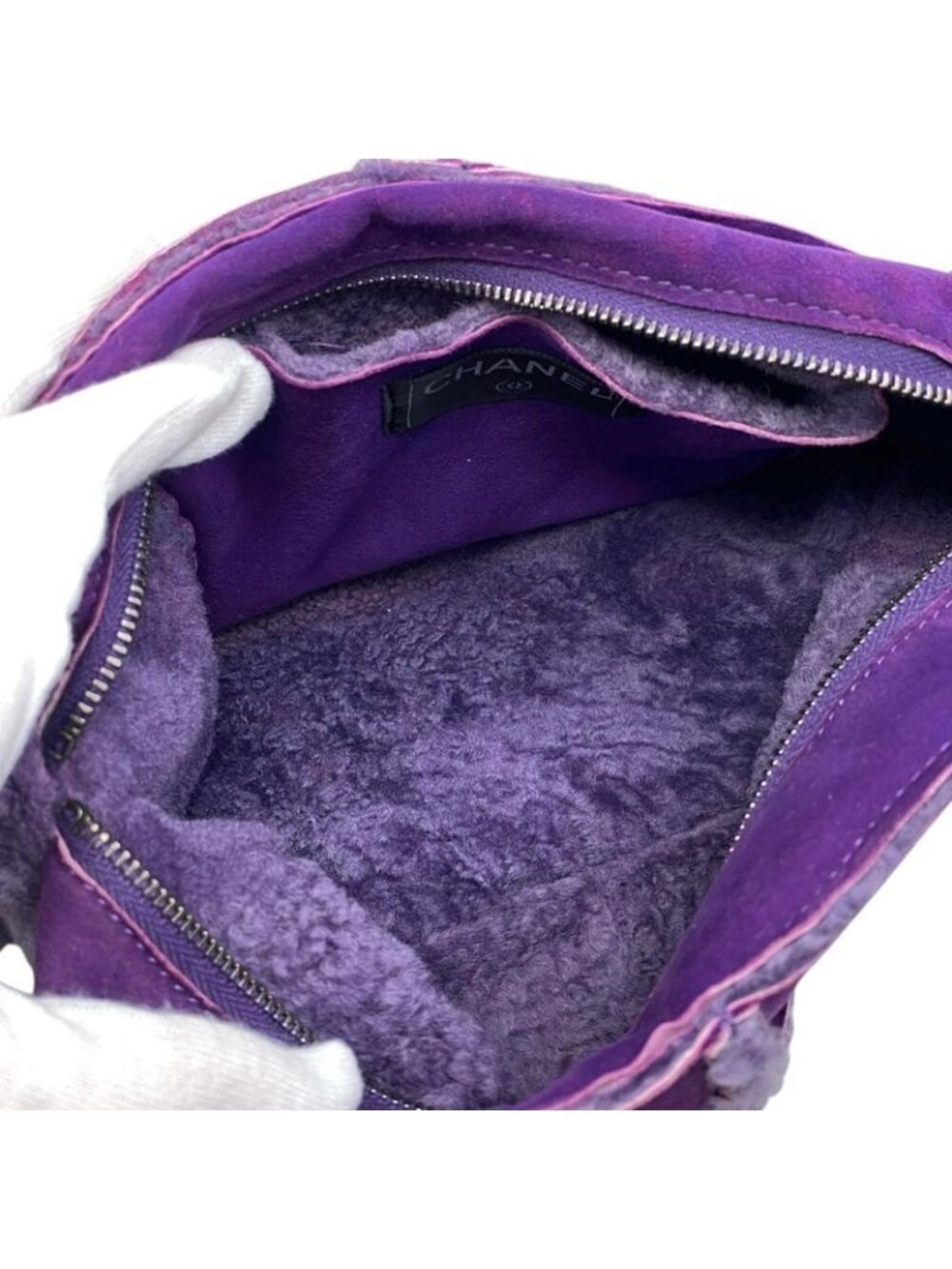 ★SOLD★ Chanel Shoulder Bag Mouton Suede CC Logo Purple Silver - Picture 11 of 16
